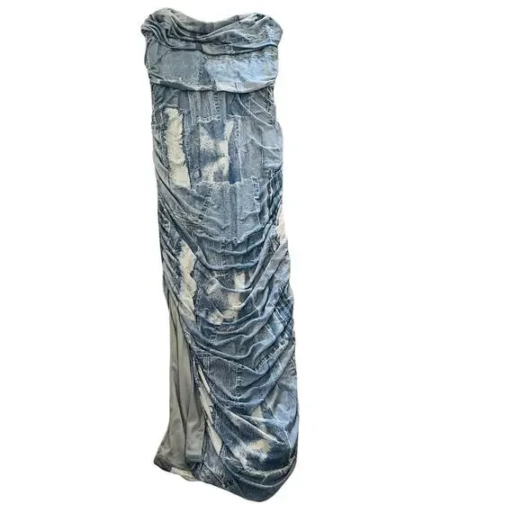 Fashion Nova Alexis Mesh Strapless Maxi Dress Size 3X NWT Blue Combo - Picture 2 of 9